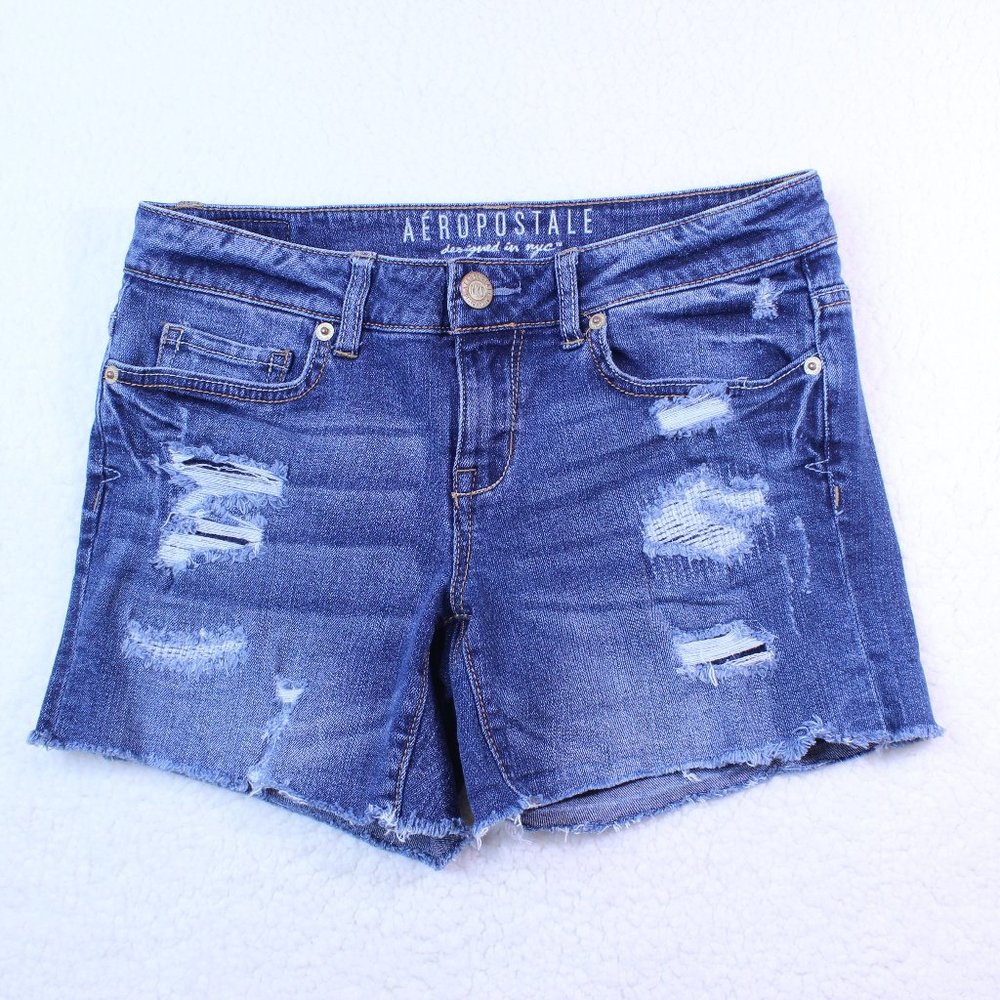SHORTS AEROPOSTALE DENIM WOMEN'S SIZE 1 DISTRESSED MEDIUM WASH BLUE JEAN DENIM